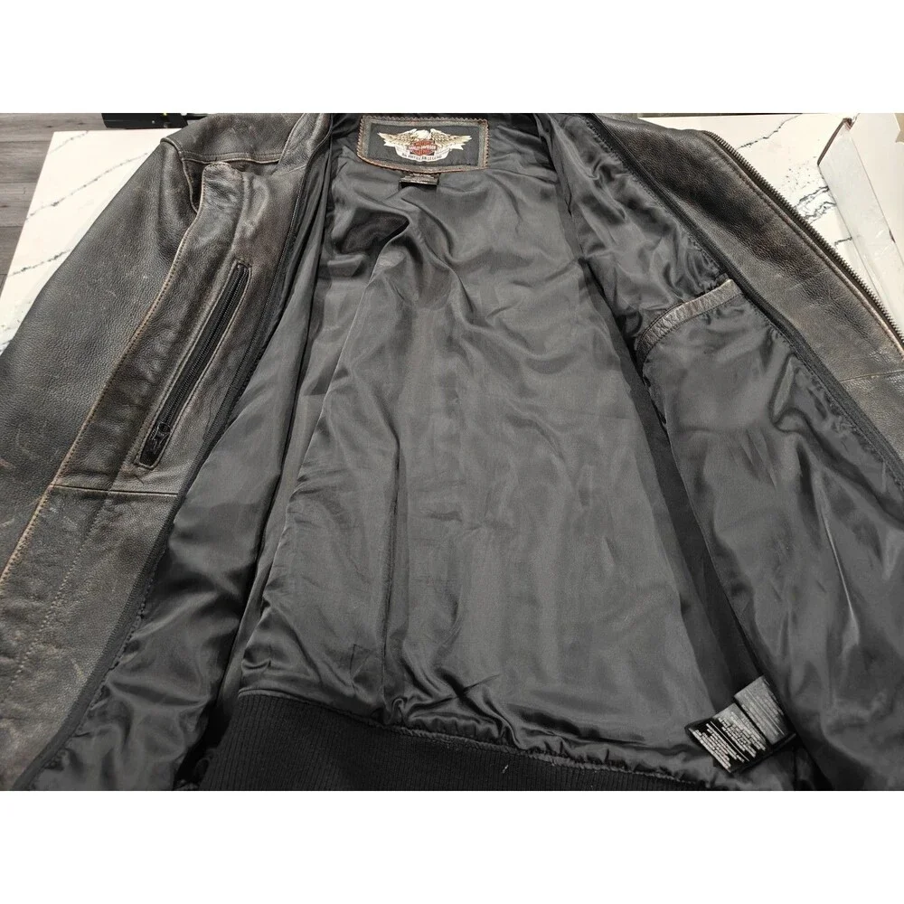 Harley Davidson Men’s 3XL Distressed Leather Motorcycle Jacket Brown Black Heavy